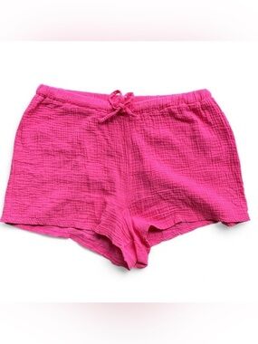 Coastal Soft Girl Pink Gauzy Cotton Shorts with Drawstring Waist